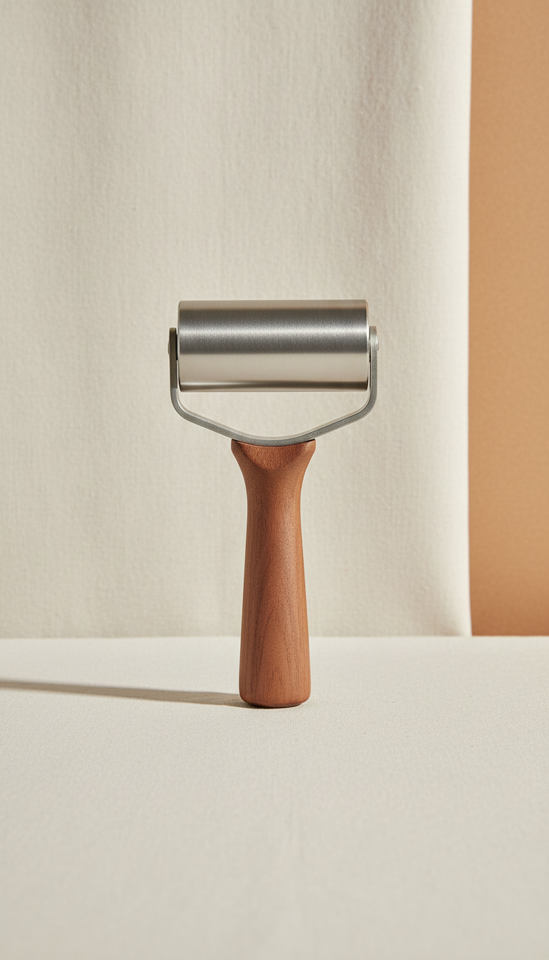 Brushed Metal Lint Roller with Walnut Handle